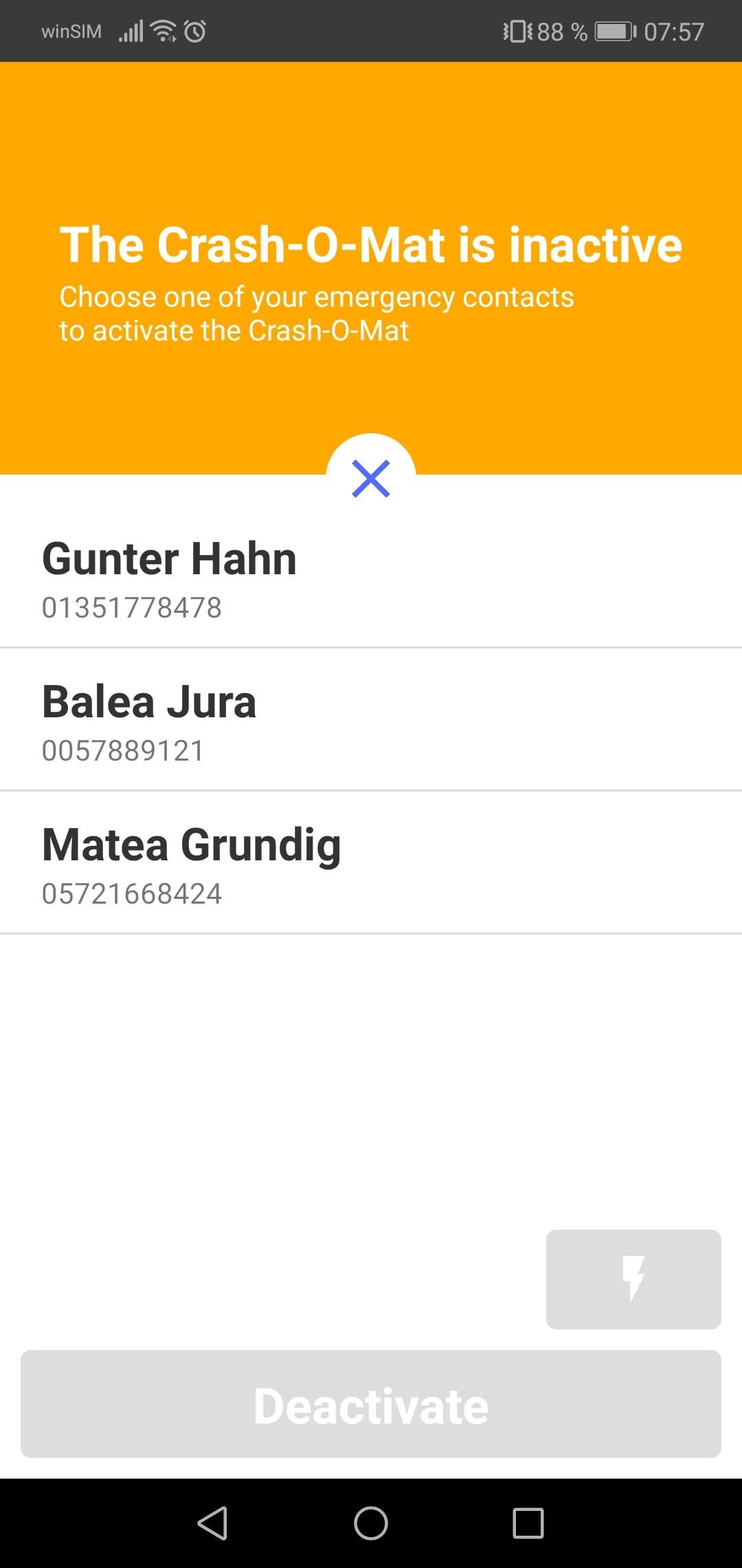List of contacts being displayed.