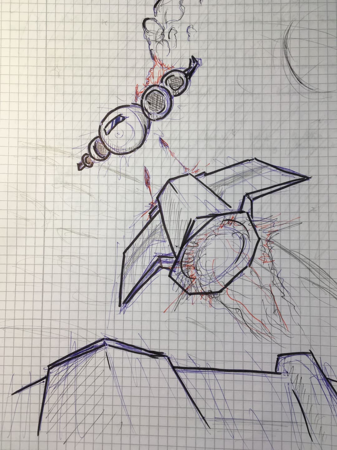 Concept art, pencil on plaid paper.