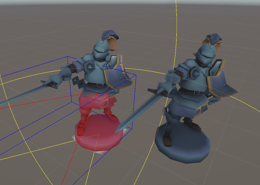 Two models standing next to each other. One model is partly filled with transparent red color.