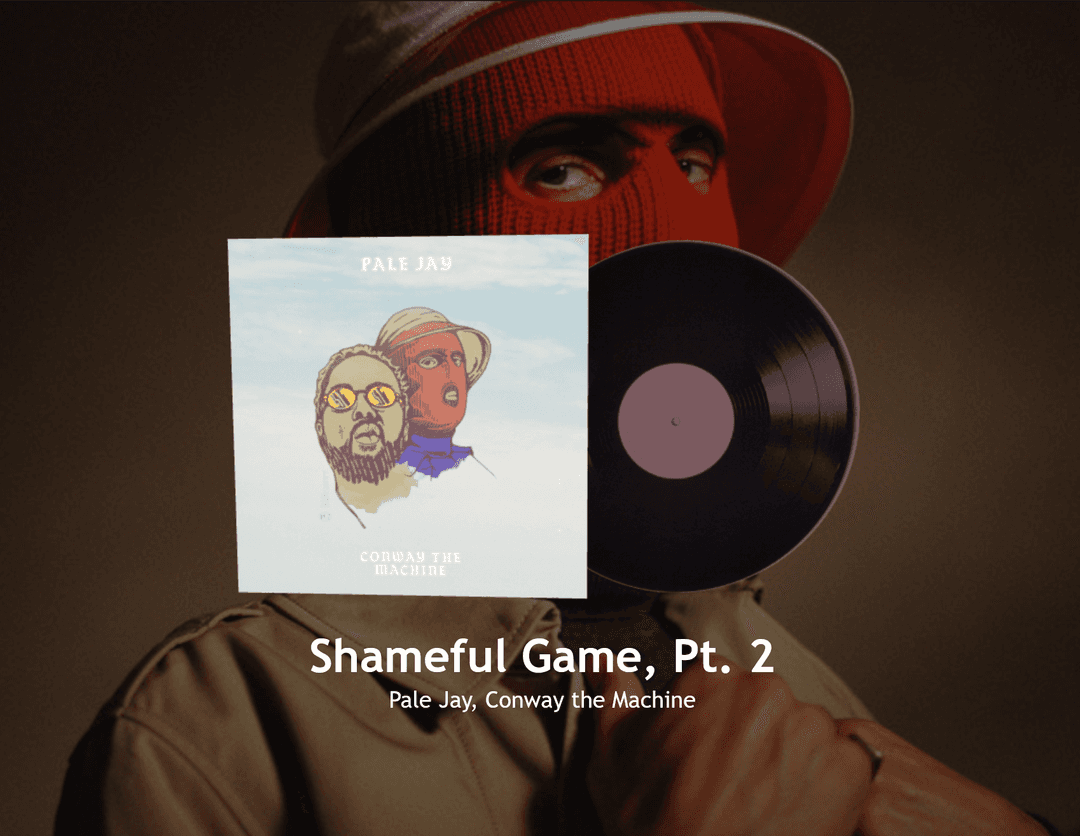 Album and a record are in the foreground. In the background the image of the artist is displayed. Under the album the name of the track and the artist names are displayed.