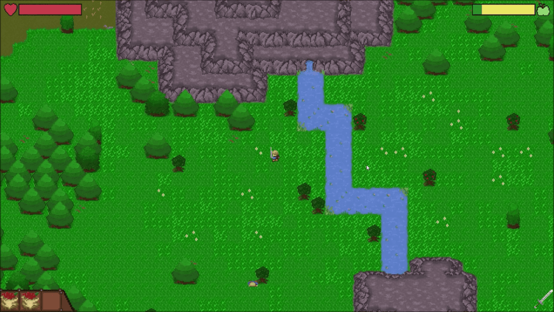 A player close to the river surrounded by lush green grass.