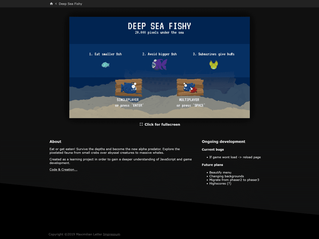 Website with a playable HTML5 game.