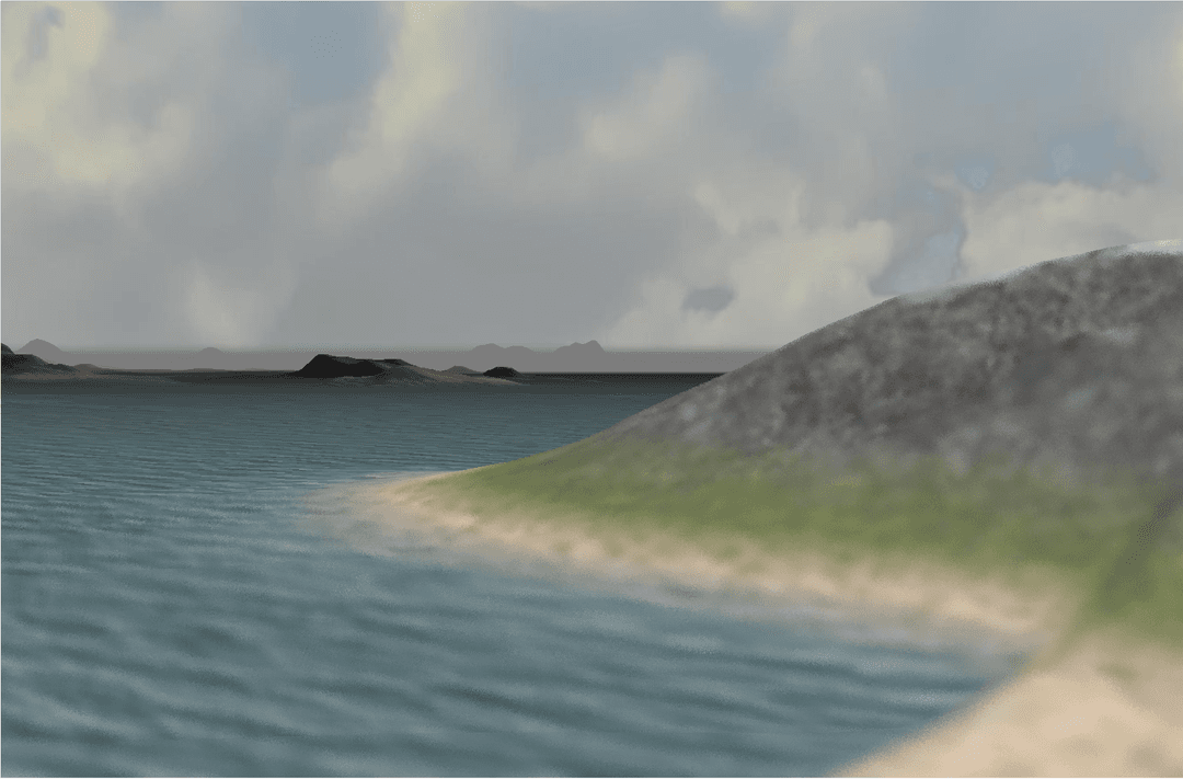 Focus on sky and isles in the distance, foreground is blurred.