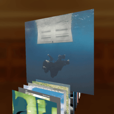 Showing an album cover highlighted among other album covers in 3D space.