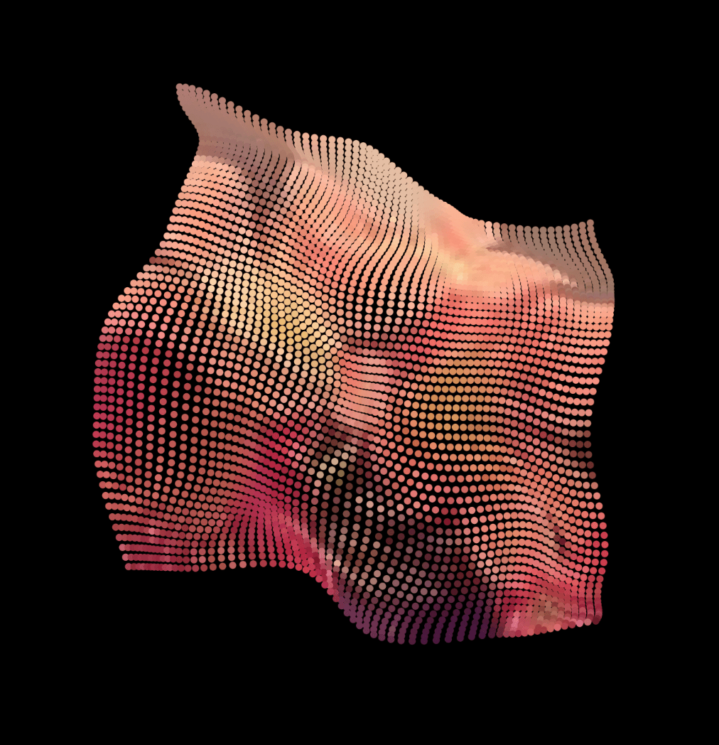 Distorted grid of pixels on black background.