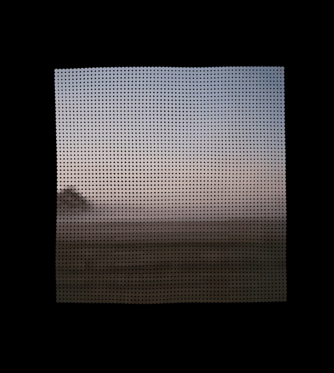 Image of a plane with foggy background consisting of dots placed on black.