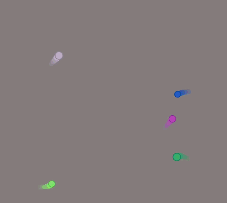 Colored circles moving around and collapsing into each other.