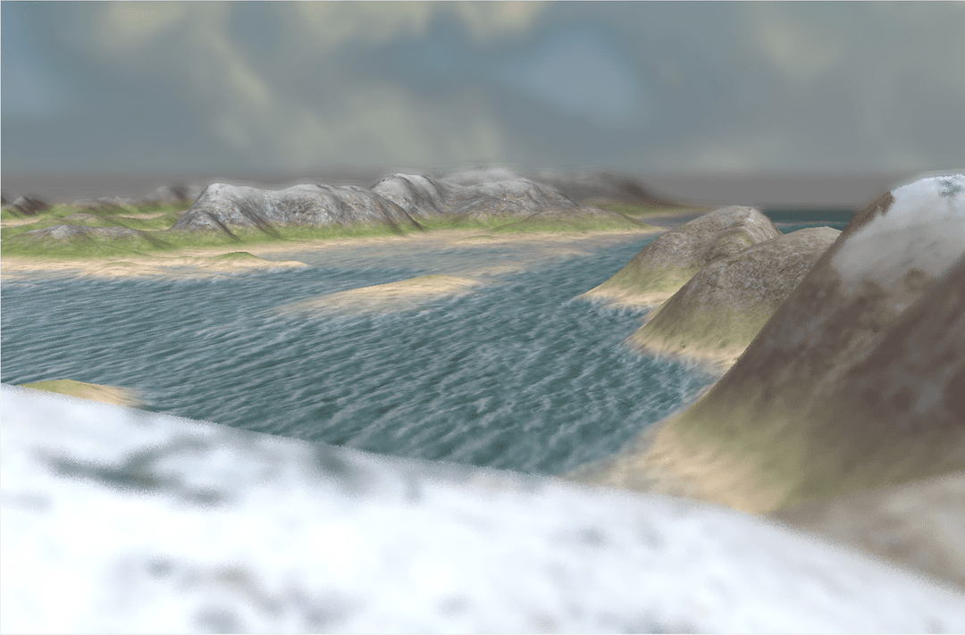 Focus in a valley between mountains.