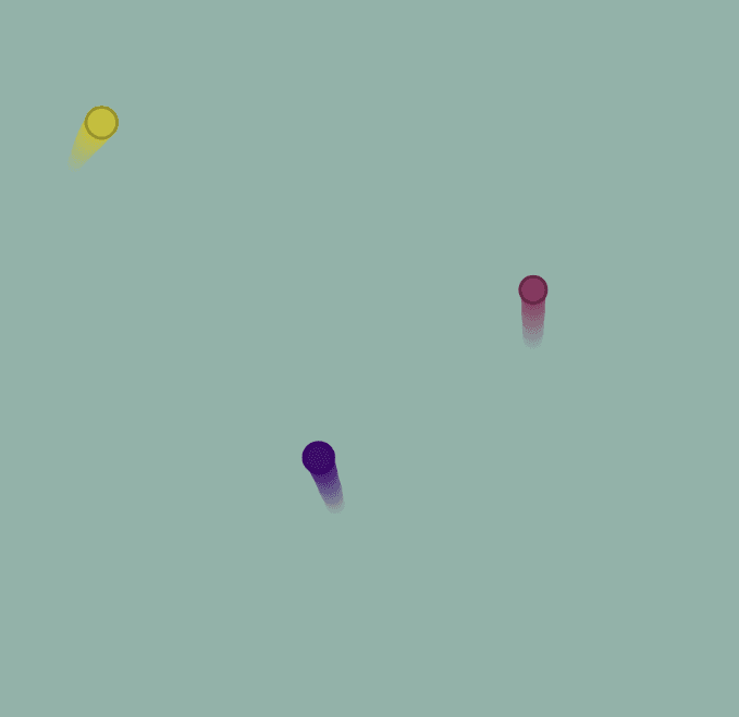Three colored circles on a green background.