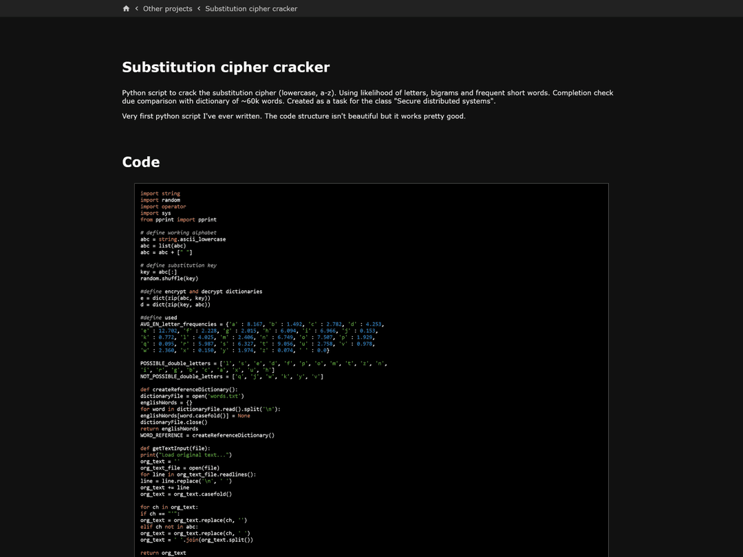 Website showing code of a python program.