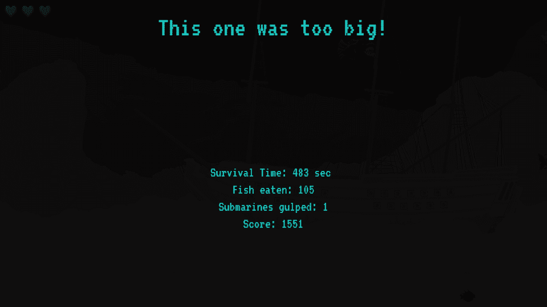 Losing screen showing stats as text.
