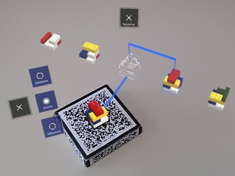 Fiducial marker with object on top next to a timeline of virtual versions.